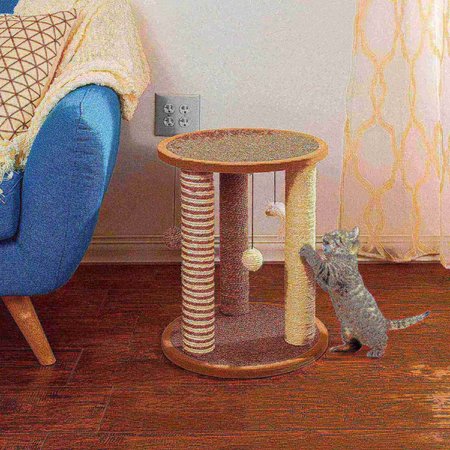 Pet Adobe Pet Adobe Cat Scratching Post- Play Area with 3 Poles, Perch and Toys- 19.25 inch Tall 835979GCZ